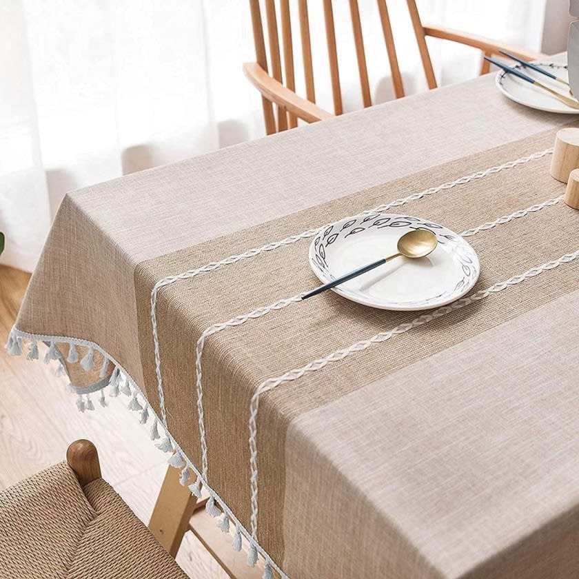 Cotton Linen Tablecloth with tassels 1 Pc - Beige
