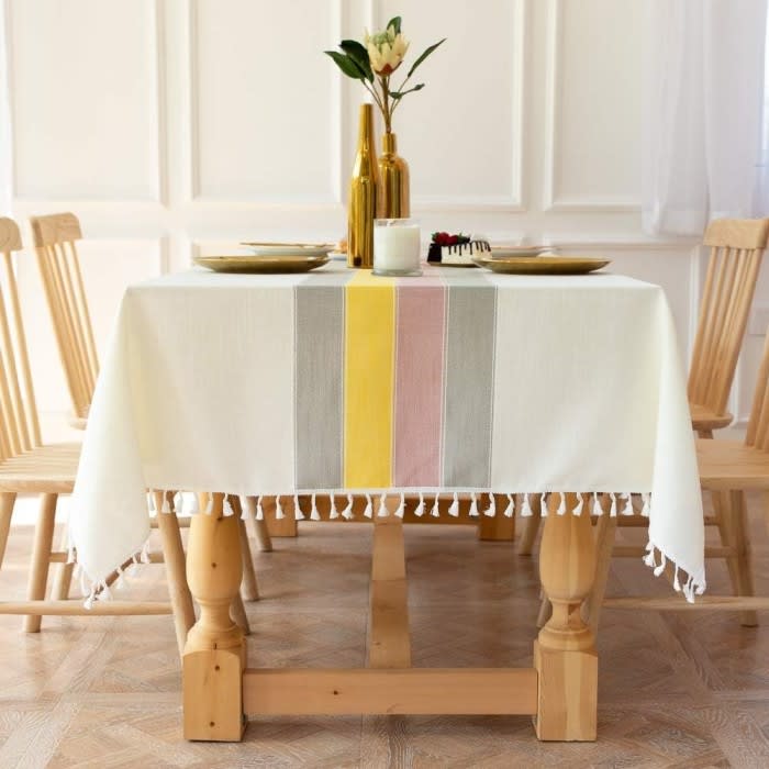 Cotton Linen Tablecloth with tassels 1 Pc - Multi Color