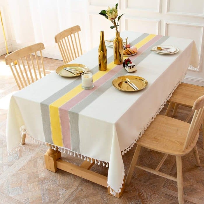 Cotton Linen Tablecloth with tassels 1 Pc - Multi Color