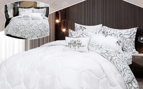 Spring Cotton Double Face Comforter Bedding Set 7 PCS - King White