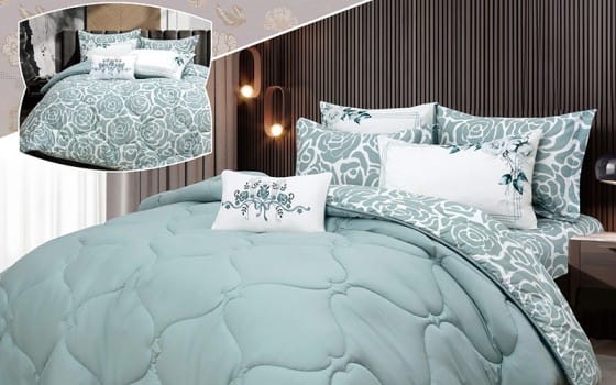 Spring Cotton Double Face Comforter Bedding Set 7 PCS - King Turquoise