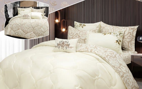 Spring Cotton Double Face Comforter Bedding Set 6 PCS - Queen Cream