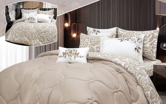 Spring Cotton Double Face Comforter Bedding Set 6 PCS - Queen Beige