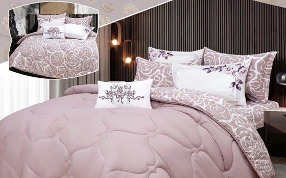 Spring Cotton Double Face Comforter Bedding Set 6 PCS - Queen Purple