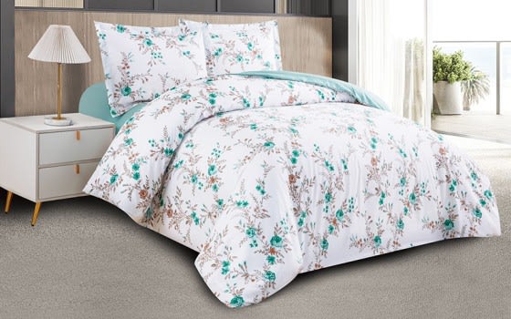 Charlie Double Face Comforter Bedding Set 4 PCS - King White & Turquoise