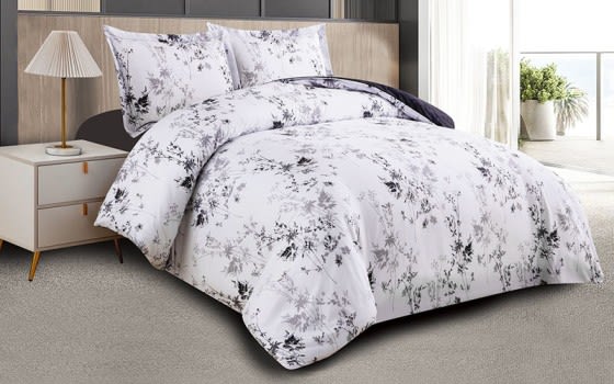 Charlie Double Face Comforter Bedding Set 4 PCS - King White & Grey