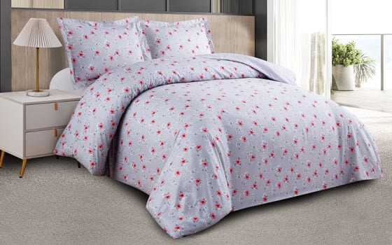 Charlie Double Face Comforter Bedding Set 4 PCS - King Grey & Red
