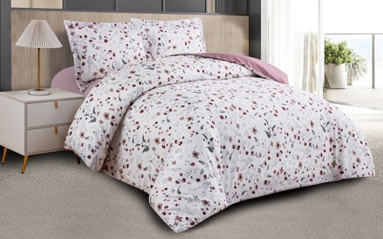 Charlie Double Face Comforter Bedding Set 4 PCS - King White & Pink