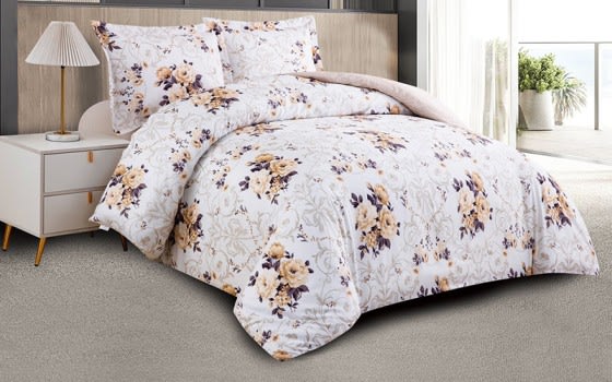 Charlie Double Face Comforter Bedding Set 4 PCS - King White & Orange