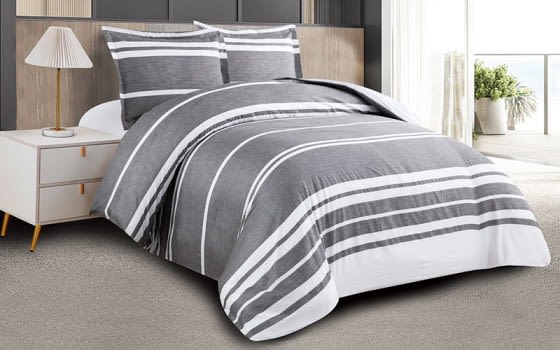 Charlie Double Face Comforter Bedding Set 4 PCS - King Grey & White