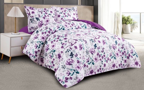 Charlie Double Face Comforter Bedding Set 4 PCS - King White & Purple