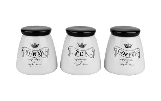 Ceramic Coffee & Sugar & Tea Canister Set 3 PCS - White & Black