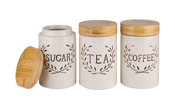 Ceramic Coffee & Sugar & Tea Canister Set 3 PCS - Cream