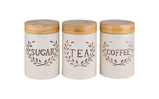 Ceramic Coffee & Sugar & Tea Canister Set 3 PCS - Cream