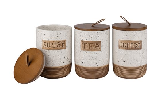 Ceramic Coffee & Sugar & Tea Canister Set 3 PCS - Cream & Brown