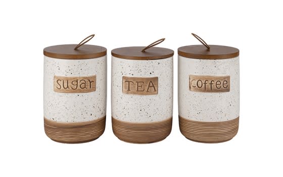 Ceramic Coffee & Sugar & Tea Canister Set 3 PCS - Cream & Brown