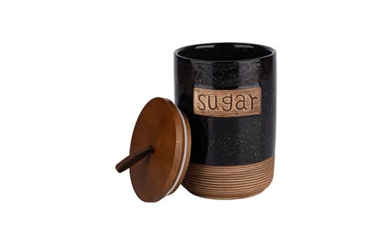 Ceramic Coffee & Sugar & Tea Canister Set 3 PCS - Black & Brown