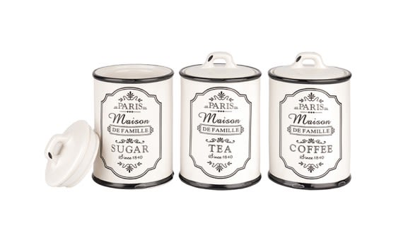 Ceramic Coffee & Sugar & Tea Canister Set 3 PCS - White