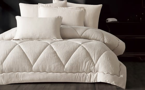 Alma Stripe Comforter Bedding Set 6 PCS - King L.Beige