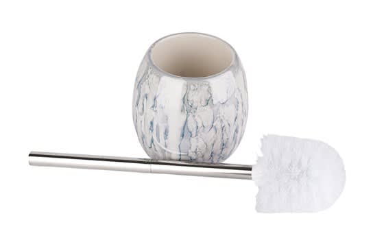 Toilet Brush With Ceramic Holder - Off White & Turquoise