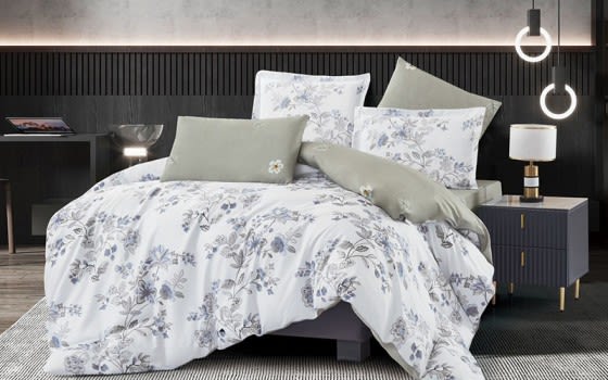 Stella Double Face Comforter Bedding Set 6 PCS - King White & Grey