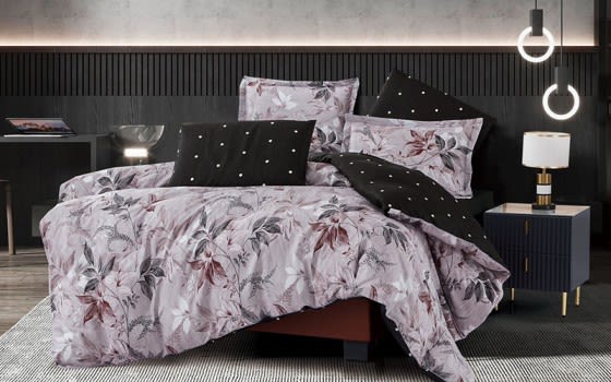 Stella Double Face Comforter Bedding Set 6 PCS - King Purple & Grey