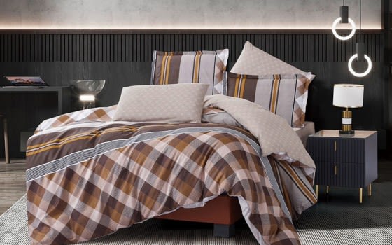 Stella Double Face Comforter Bedding Set 6 PCS - King Brown & L.Brown
