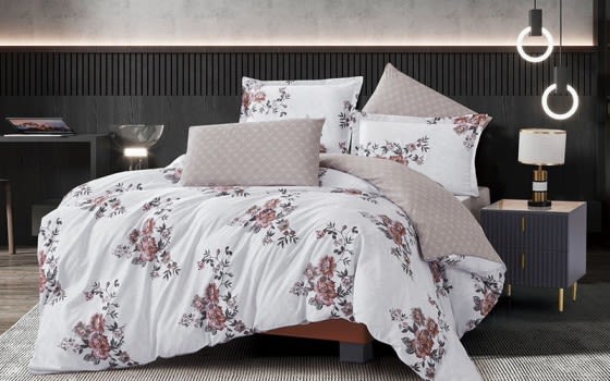 Stella Double Face Comforter Bedding Set 6 PCS - King White & Pink