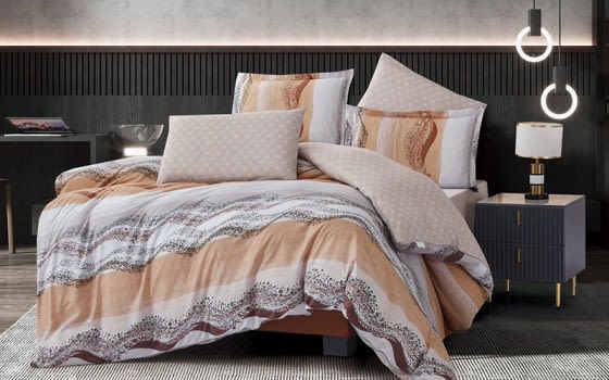 Stella Double Face Comforter Bedding Set 6 PCS - King Brown & Beige