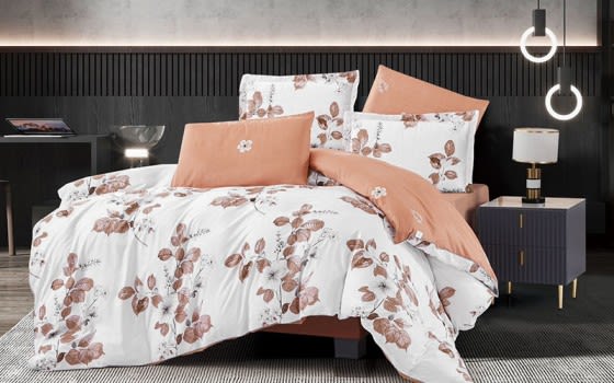 Stella Double Face Comforter Bedding Set 6 PCS - King White & Brown