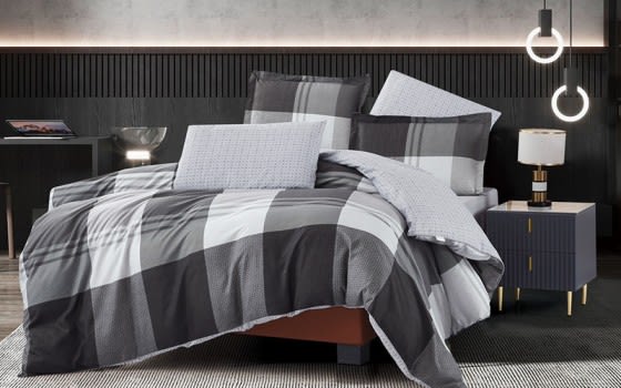 Stella Double Face Comforter Bedding Set 6 PCS - King Black & Grey