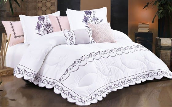 Fayrouz Embroidered Comforter Bedding Set 8 PCS - King White & Grey
