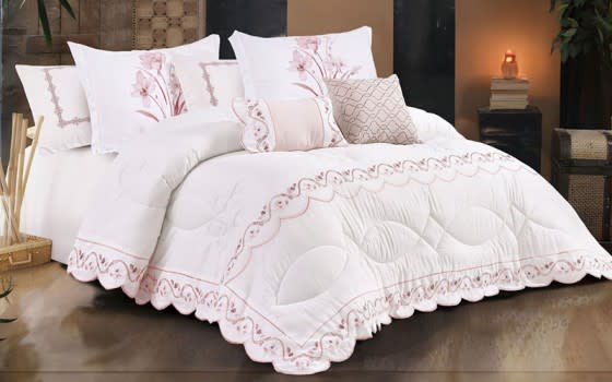 Fayrouz Embroidered Comforter Bedding Set 8 PCS - King White & Pink