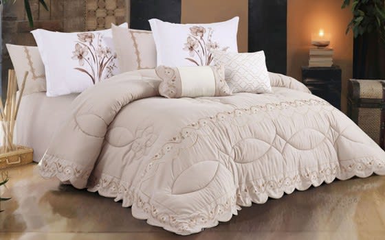 Fayrouz Embroidered Comforter Bedding Set 8 PCS - King Beige
