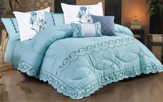 Fayrouz Embroidered Comforter Bedding Set 8 PCS - King Turquoise