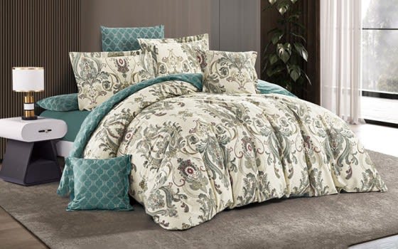 Moon Cotton Double Face Comforter Bedding Set 8 PCS - King Cream & Grey