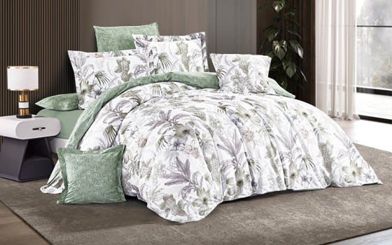 Moon Cotton Double Face Comforter Bedding Set 8 PCS - King White & Grey