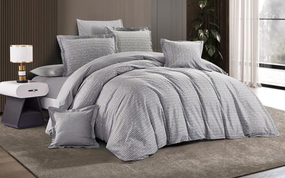 Moon Cotton Double Face Comforter Bedding Set 8 PCS - King Grey