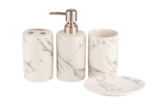  Ceramic Bathroom Tools Set 4 Pcs ( Soap dispenser - Soap dish , Toothbrush Holder , Cup )