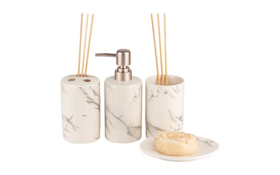  Ceramic Bathroom Tools Set 4 Pcs ( Soap dispenser - Soap dish , Toothbrush Holder , Cup )