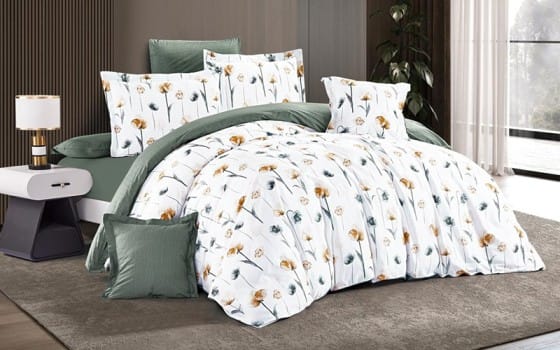 Moon Cotton Double Face Comforter Bedding Set 4 Pcs - Single White