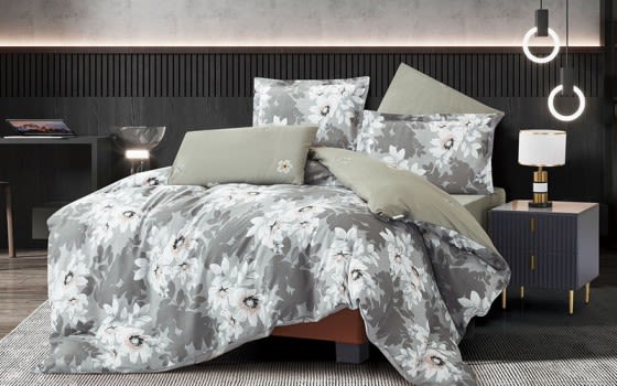 Stella Double Face Comforter Bedding Set 4 Pcs - Single Grey & White