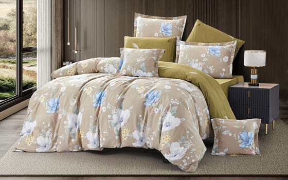 Tamara Cotton Double Face Comforter Bedding Set 8 PCS - King Beige