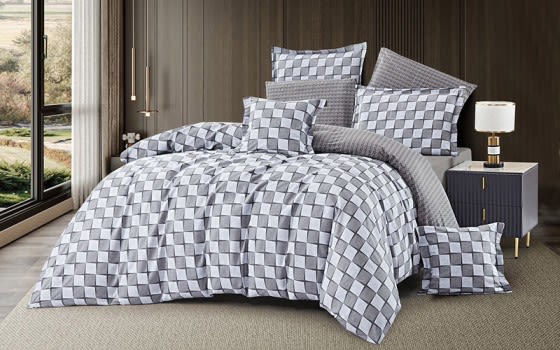 Tamara Cotton Double Face Comforter Bedding Set 8 PCS - King Grey