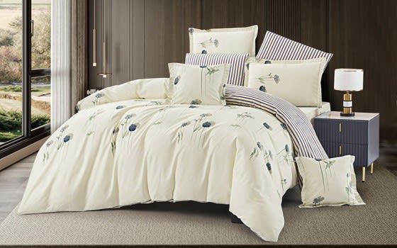 Tamara Cotton Double Face Comforter Bedding Set 8 PCS - King Cream