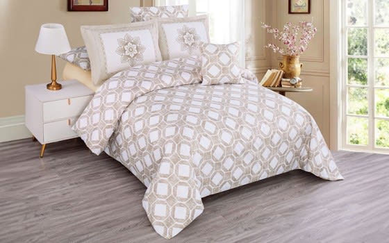 Guzel Comforter Bedding Set 7 PCS - King White & Beige
