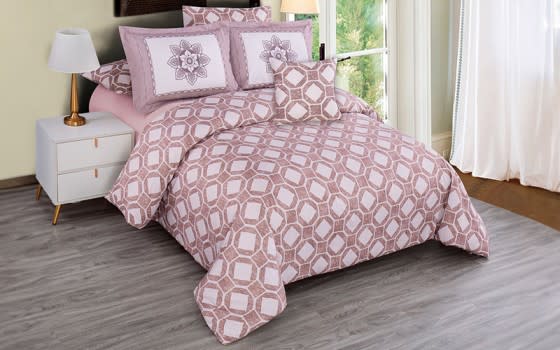 Guzel Comforter Bedding Set 7 PCS - King White & Pink