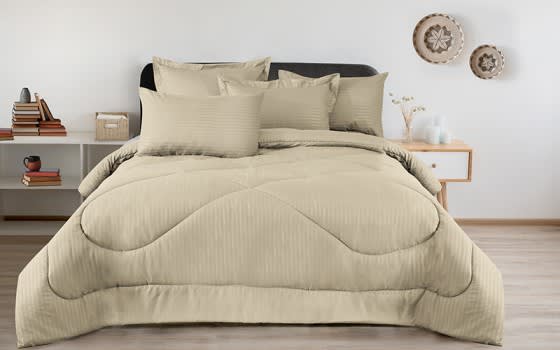 Armada Stripe Hotel Comforter Bedding Set 3 PCS - Single Beige
