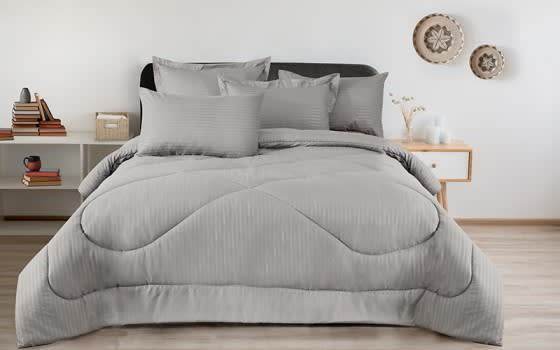 Armada Stripe Hotel Comforter Bedding Set 3 PCS - Single L.Grey