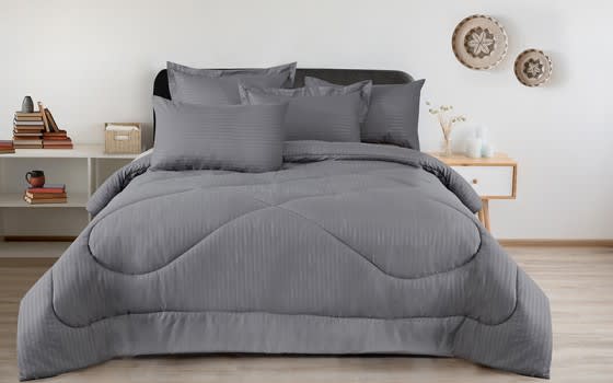 Armada Stripe Hotel Comforter Bedding Set 3 PCS - Single Grey